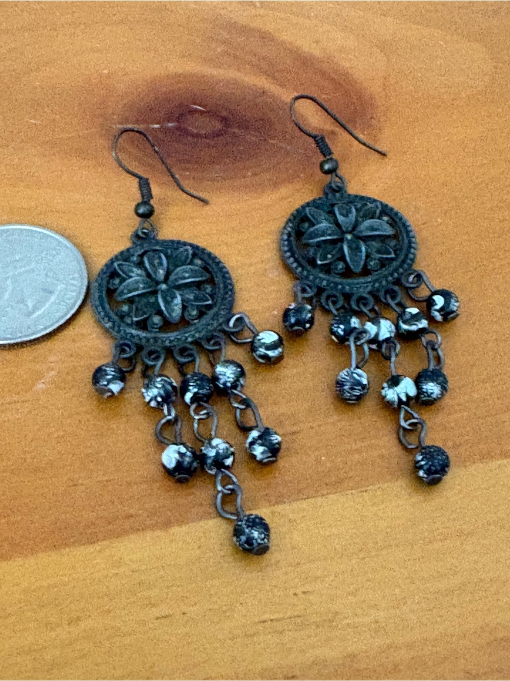Boho Dangle Floral Chandelier Earrings in Black and White